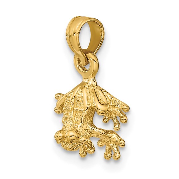 14K Yellow Gold 3-D Textured Mini Frog Facing Down Bracelet or Necklace Charm